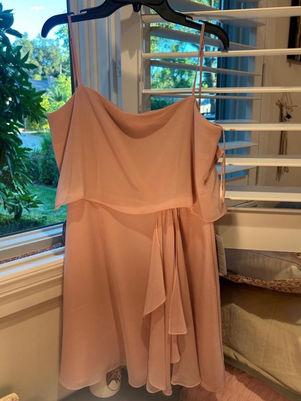 Nordstrom Young Women's Blush Pink Ruffle Overlay Spaghetti Strap Dress